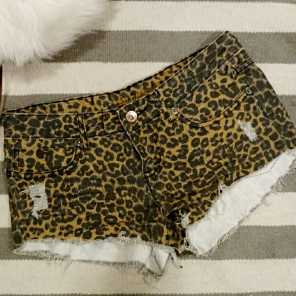Billabong Pants - Billabong Leopard Distressed Shorts Brown Black